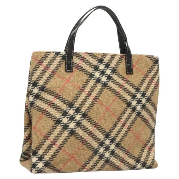 BURBERRY Nova Check Hand Bag Wool Beige Gold Auth 124760 - Picture 1 of 16
